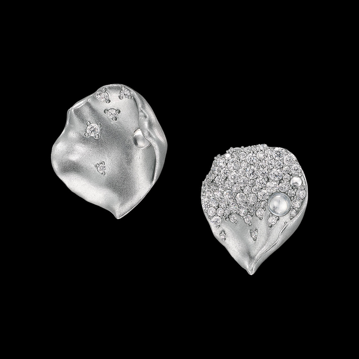 Silver Smoke Rosa Petal Studs